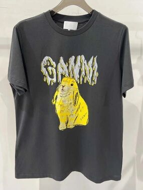 Ganni Graphic Bunny Tee in Charcoal with Bunny Print